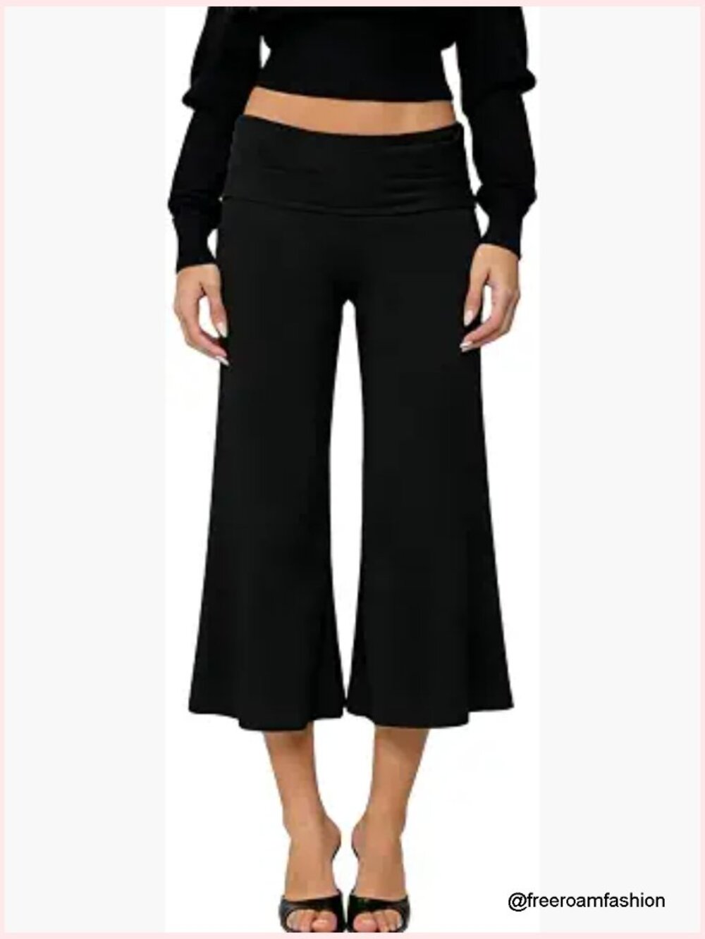Fold Over Gaucho Pants Wide Leg Crop Capri Yoga Stretch Pants
